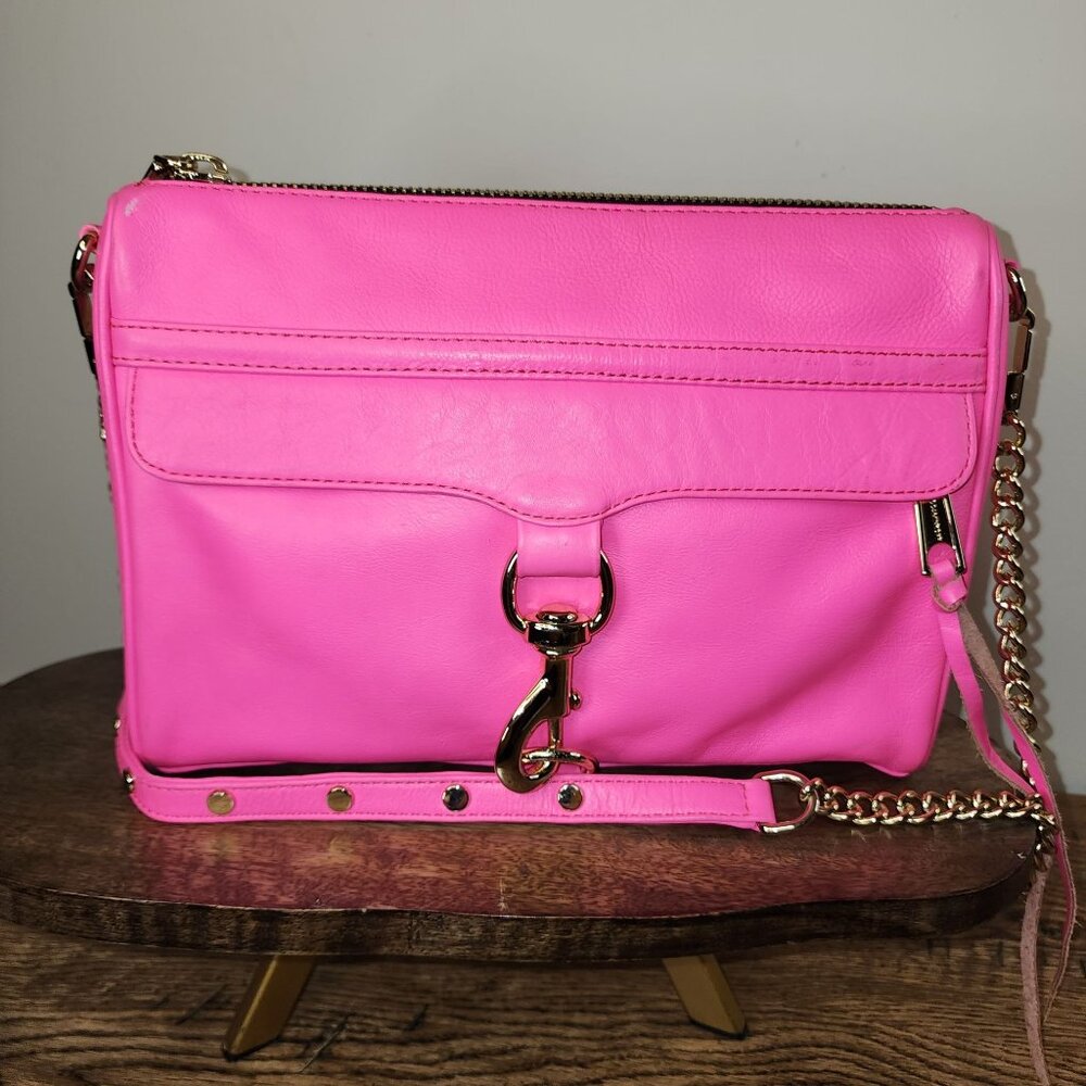 Electric Pink and Metal Rebecca Minkoff Chain Crossbody Bag